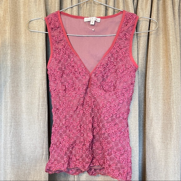 Y2K Embroidered Stretchy Lace Top, Double-Lined - Picture 1 of 5